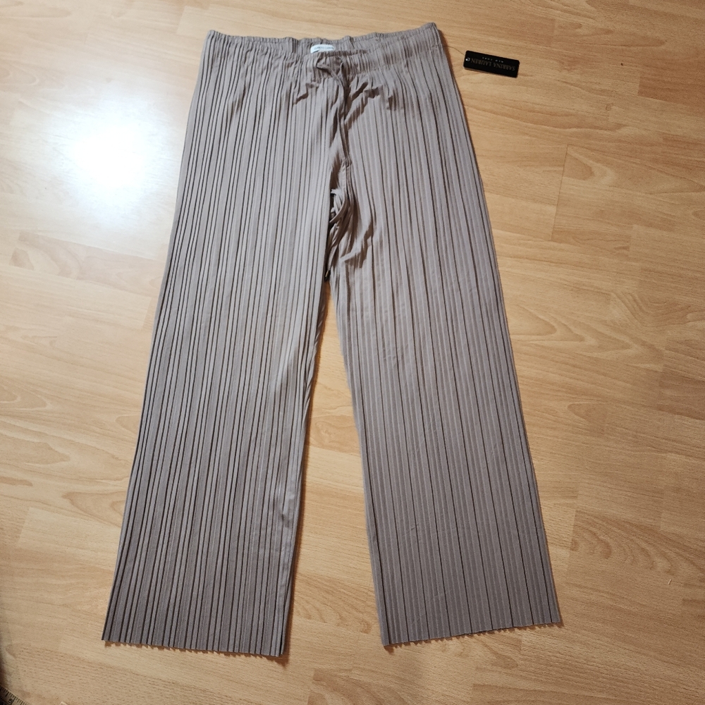 NWT Sabrina Lauren Pullon Pleated Straight Wideleg Beige Tan Taupe Pants Size XL